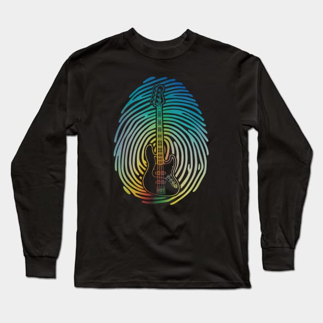 Fingerprint Bass Guitar Outline Colorful Theme Long Sleeve T-Shirt by nightsworthy